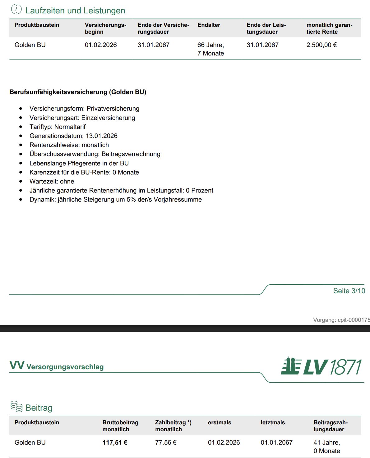 LV1871 BU Kosten Psychotherapeut