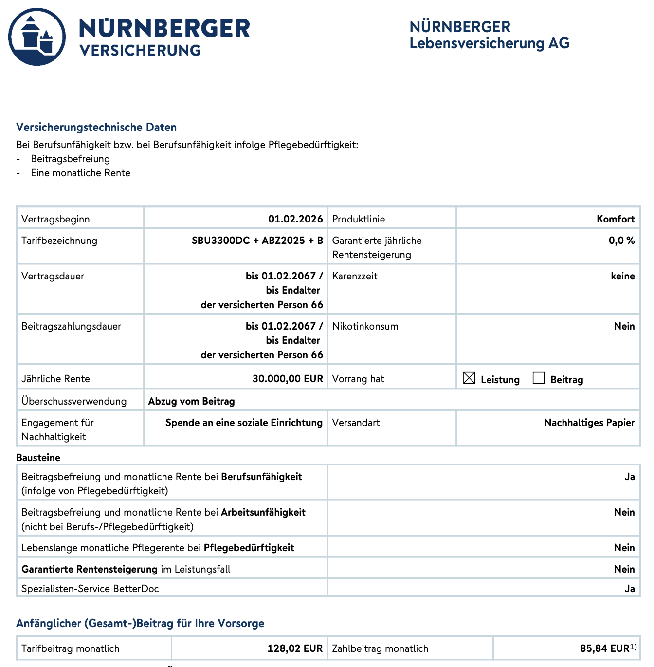 Nürnberger BU Kosten Psychotherapeut