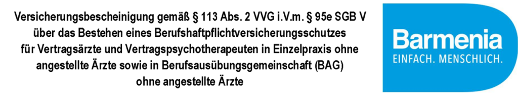 Versicherungsbescheinigung Berufshaftpflicht Psychotherapeuten gem. §113 VVG und § 95 SGB V