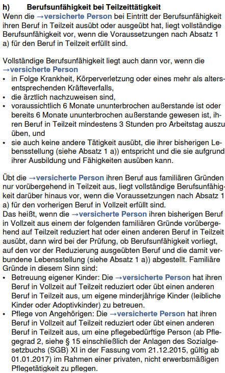 Teilzeitklausel Allianz BU