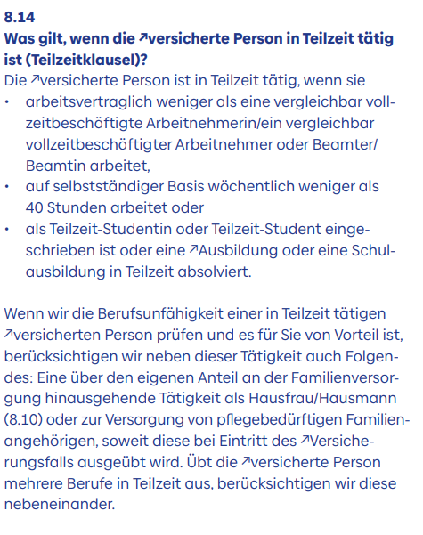 Teilzeitklausel Baloise BU
