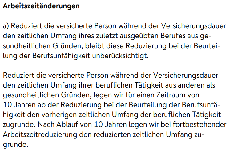 Teilzeitklausel Nürnberger BU